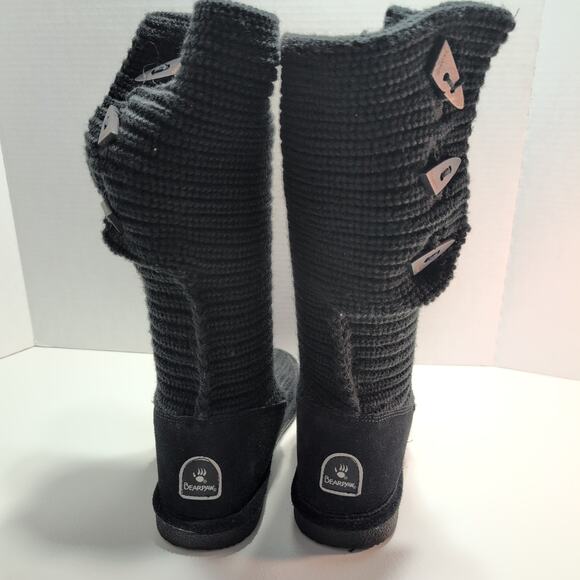 Bearpaw Black Knit Fold Over Button Up Sweater Boots Womens Size 9 - Picture 5 of 8